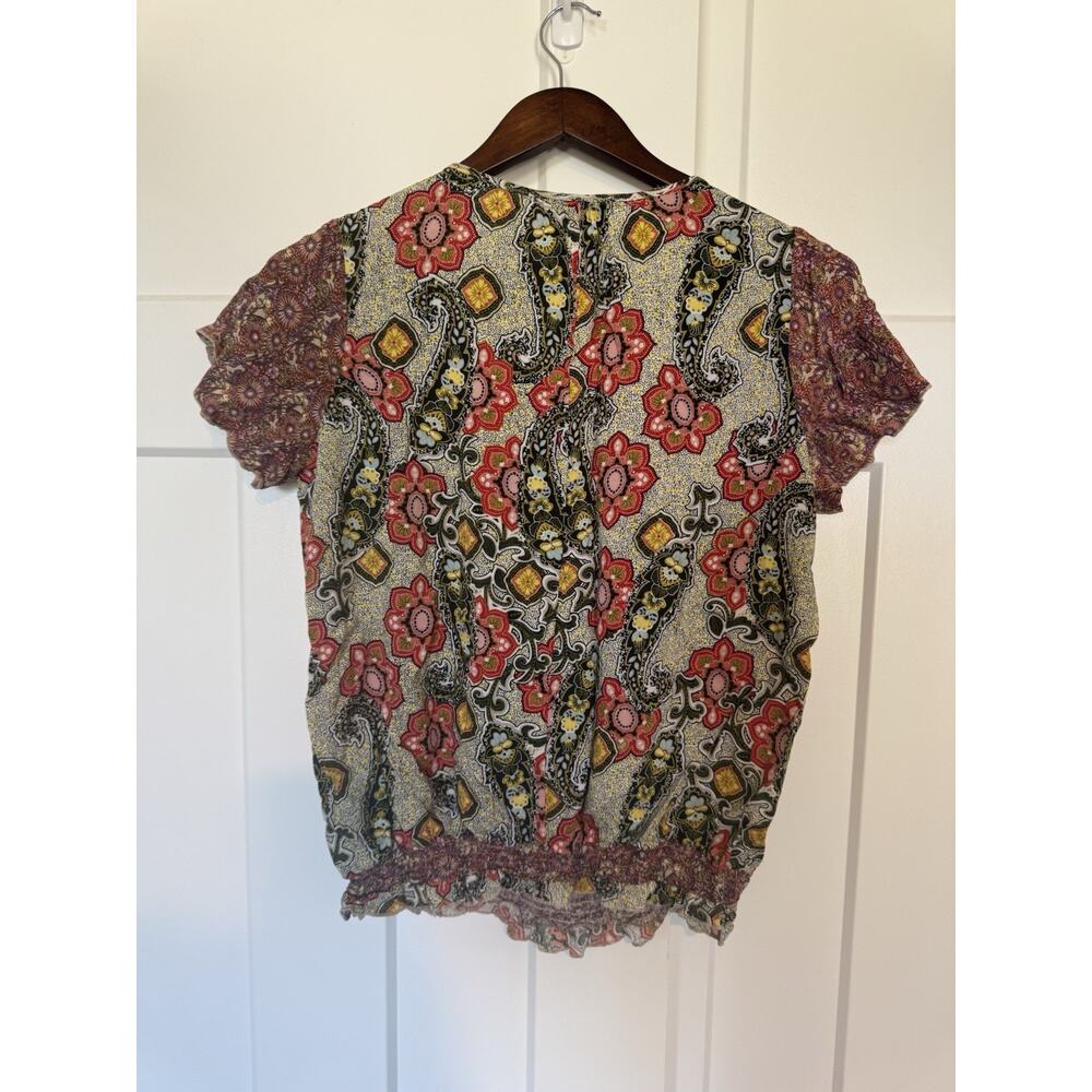One World Women's Top Floral, Beaded, Boho - Medium, Smocked Bottom Y2K - Picture 5 of 9